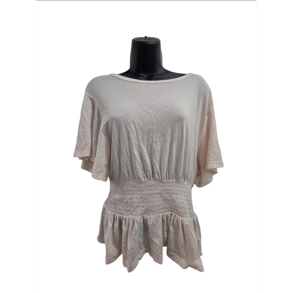 BP. Nordstrom NWT‎ Pale Pink Smocked Waist Peplum Top Flutter Sleeve Small